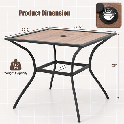 Square Patio Dining Table, Brown & Black, Metal Frame