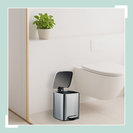 Square Pedal Bin 6L with Liners – Soft-Close, Hands-Free