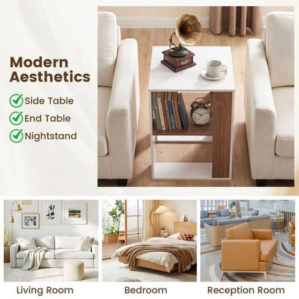 Square White Wooden Side Table with 2 Shelves, 45x45x60 cm