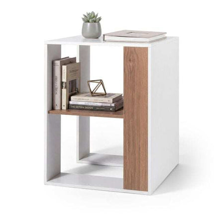 Square White Wooden Side Table with 2 Shelves, 45x45x60 cm