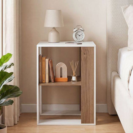 Square White Wooden Side Table with 2 Shelves, 45x45x60 cm