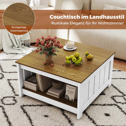Square Wooden Coffee Table with Storage – Rustic Style