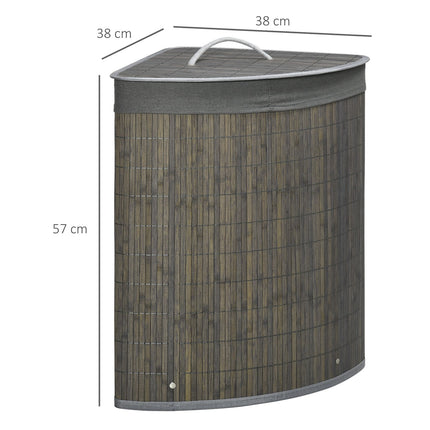 Bamboo laundry basket, 55L with lid & removable bag, grey