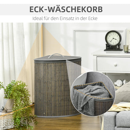 Bamboo laundry basket, 55L with lid & removable bag, grey