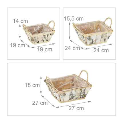Square flowerpot Birch Set of 3