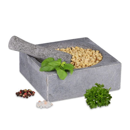 Square mortar and pestle of granite