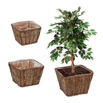 Square wooden flower pot - set of 3