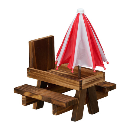 Squirrel Picnic Table Feeder with 2 Umbrellas