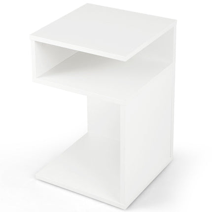 S-shaped side table with 2 open compartments modern bedside table 33 x 33 x 50 cm white