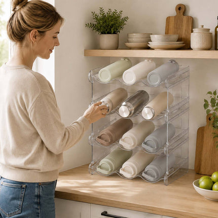 Stackable 12-Bottle Rack, 4 Tiers, Transparent Plastic
