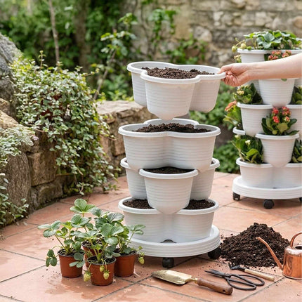 Stackable 5-Tier Plant Tower, 15 Pots, Drainage
