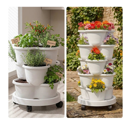 Stackable 5-Tier Plant Tower, 15 Pots, Drainage
