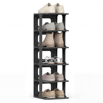Stackable 6-Tier Shoe Rack, Black, Vertical Organizer
