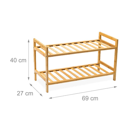 Stackable Bamboo Shoe Rack, 2 Levels, Holds 6 Pairs