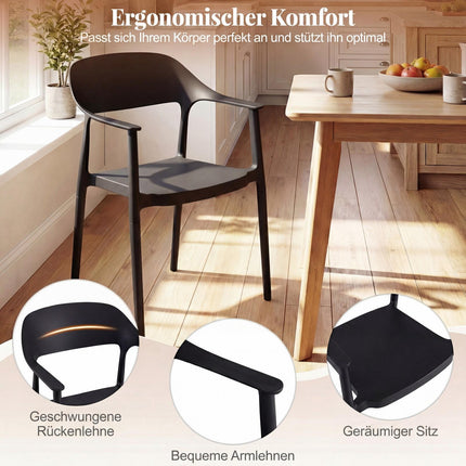Stackable Black Dining Chairs Set of 4, 150kg Capacity
