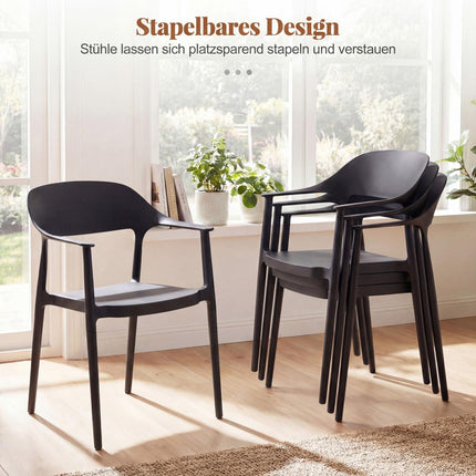 Stackable Black Dining Chairs Set of 4, 150kg Capacity