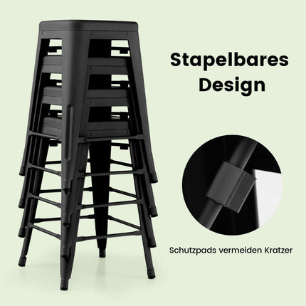 Stackable Black Metal Bar Stools Set of 4, 61cm, 150kg Capacity
