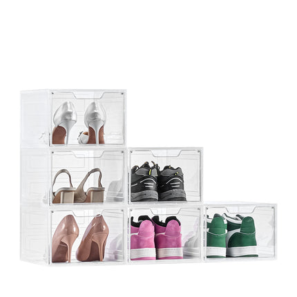 Stackable Clear Shoe Storage Boxes, 6 Pack, Magnetic Door