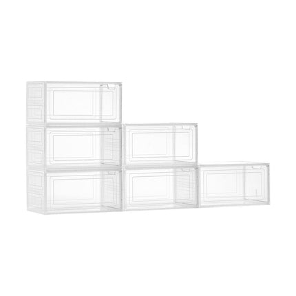 Stackable Clear Shoe Storage Boxes, 6 Pack, Magnetic Door