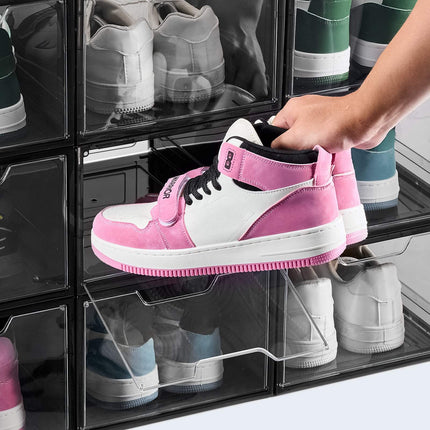 Stackable Clear Shoe Storage Boxes, 9-Pack, Magnetic Door