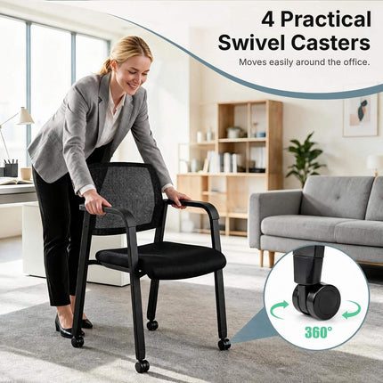 Stackable Conference Chairs Set of 2 with Wheels, Mesh Back, Black