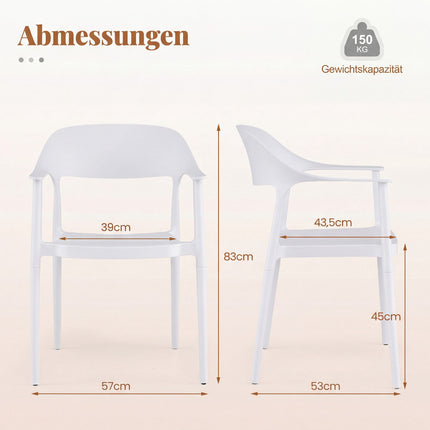 Stackable Dining Chair, 150kg Capacity, White, PP Material