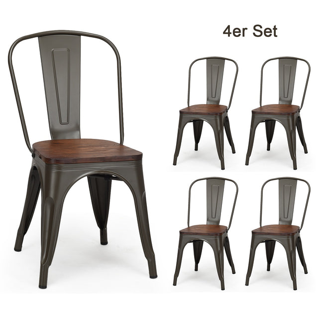 Stackable Dining Chairs Set of 4, Metal Frame, Wood Seat – Dark Green