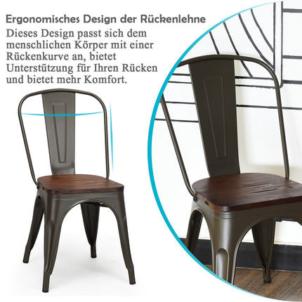 Stackable Dining Chairs Set of 4, Metal Frame, Wood Seat – Dark Green