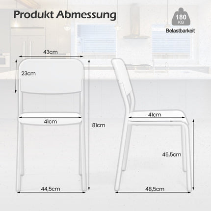 Stackable Dining Chairs Set of 4, White PP & Metal