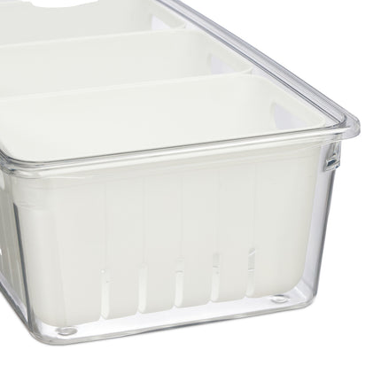 Stackable Fridge Organizer with 3 Drainage Baskets