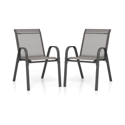 Stackable Garden Chairs Set of 2, Textilene & Metal, Grey