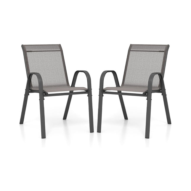 Stackable Garden Chairs Set of 2, Textilene & Metal, Grey
