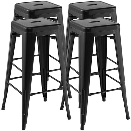 Stackable Metal Bar Stools Set, 76cm, Black, 150kg Capacity