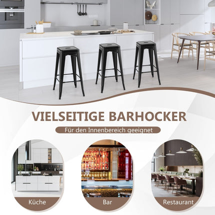 Stackable Metal Bar Stools Set, 76cm, Black, 150kg Capacity