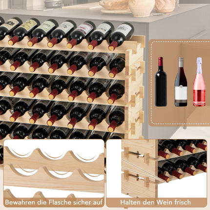 Stackable Modular Wine Rack, Holds 60 Bottles, Pine Wood