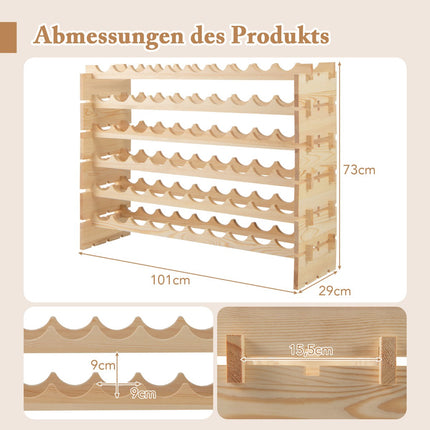 Stackable Modular Wine Rack, Holds 60 Bottles, Pine Wood
