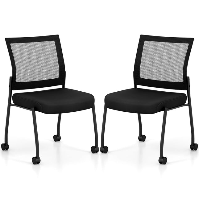 Stackable Office Chairs with Wheels, Set of 2, Black