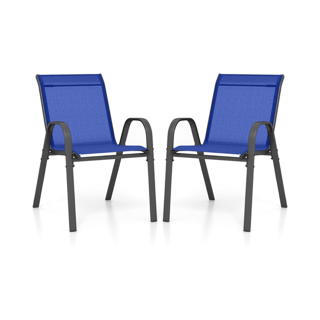 Stackable Outdoor Chairs Set of 2, Blue, Metal & Textilene