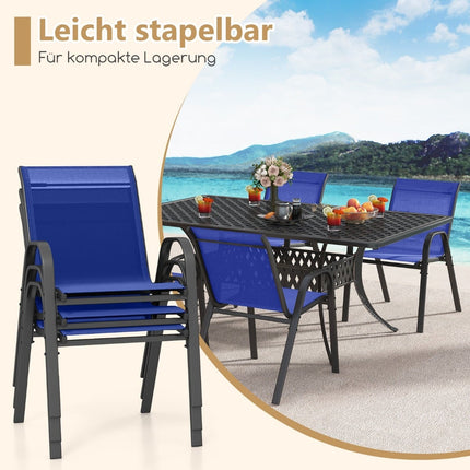 Stackable Outdoor Chairs Set of 2, Blue, Metal & Textilene
