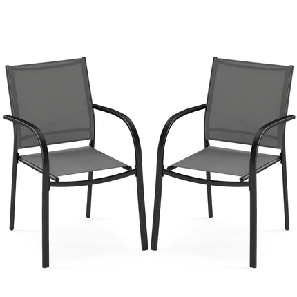 Stackable Outdoor Chairs, Set of 2, Metal & Textilene, Gray