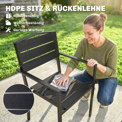 Stackable Outdoor Chairs, Set of 4, Black, HDPE, 52x51x90 cm