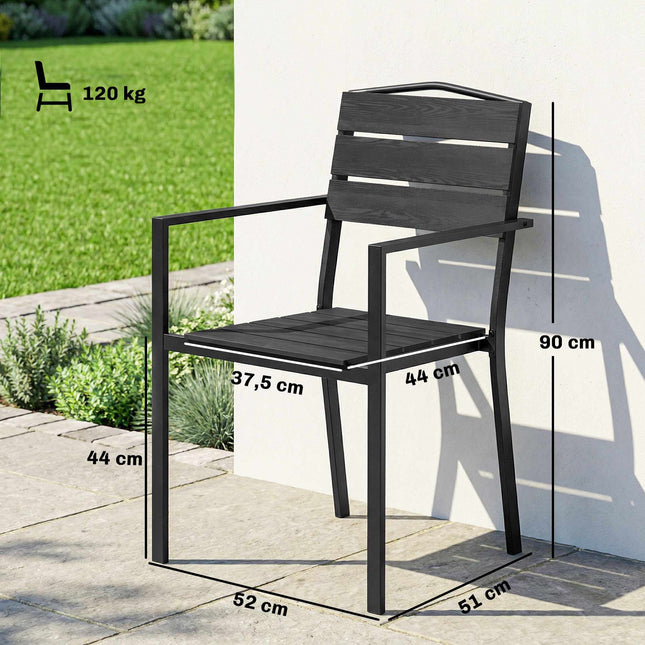 Stackable Outdoor Chairs, Set of 4, Black, HDPE, 52x51x90 cm