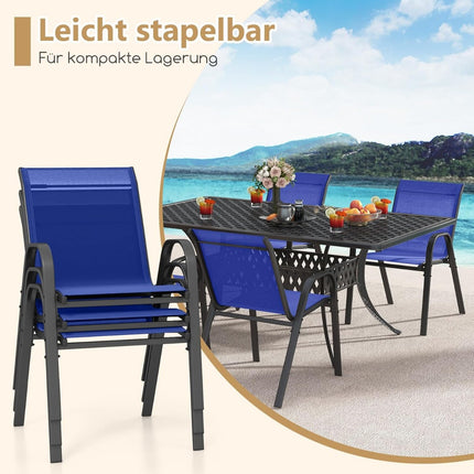 Stackable Outdoor Chairs Set of 4, Blue, Textilene & Metal