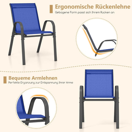 Stackable Outdoor Chairs Set of 4, Blue, Textilene & Metal