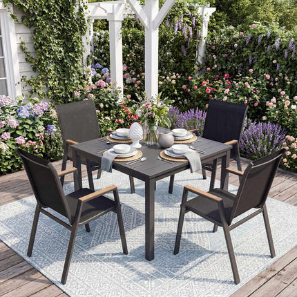 Stackable Outdoor Garden Chairs Set of 4, Metal Frame