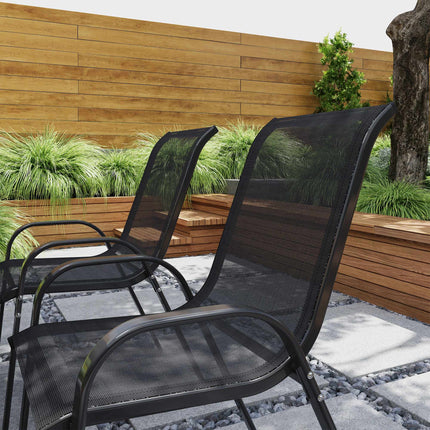 Stackable Outdoor Garden Chairs Set of 4, Steel, Black