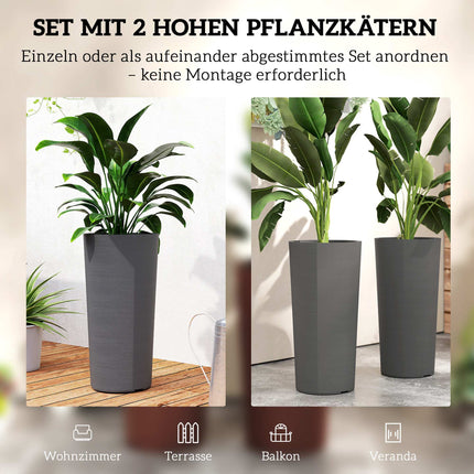 Stackable Planter Set with Drainage, 60 cm, Dark Grey