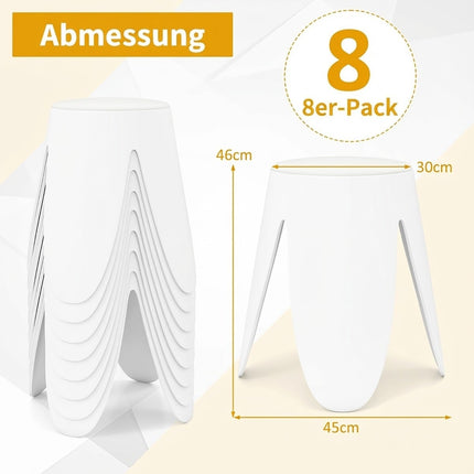 Stackable Plastic Stools with Cushions, 8-Pack, White