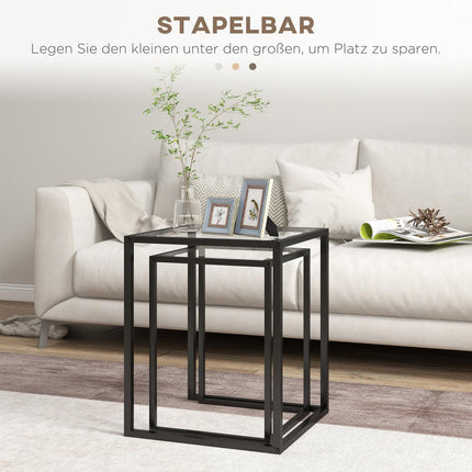 Stackable Side Tables Set, Steel Legs, Black, Modern Design
