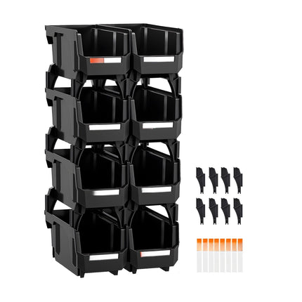 Stackable Storage Bins, Open-Front, Black, 8-Pack